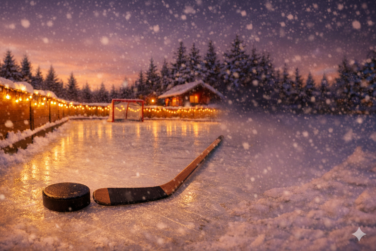 Patinoire extérieure au crépuscule